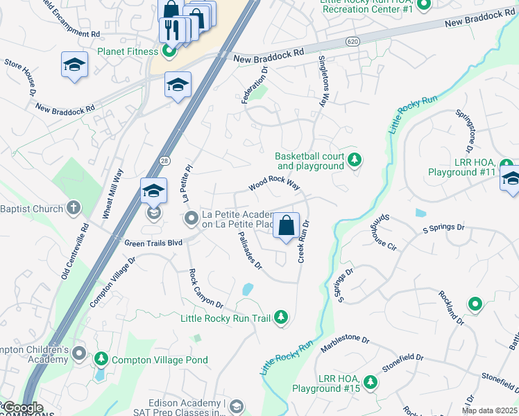 map of restaurants, bars, coffee shops, grocery stores, and more near 6412 Virginia Pine Court in Centreville