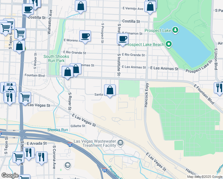 map of restaurants, bars, coffee shops, grocery stores, and more near 933 South Arcadia Street in Colorado Springs