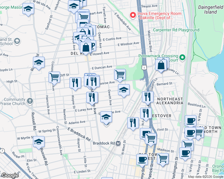 map of restaurants, bars, coffee shops, grocery stores, and more near 101 Independence Avenue Southeast in Washington
