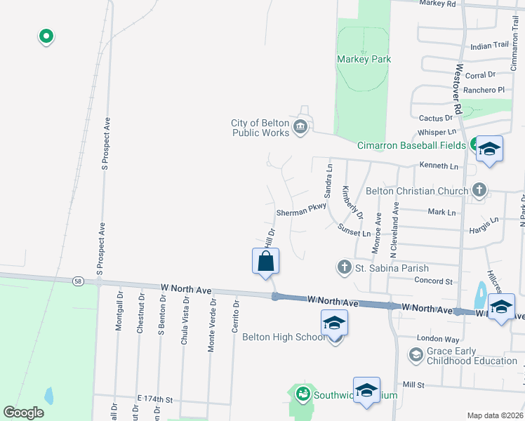 map of restaurants, bars, coffee shops, grocery stores, and more near 1005 Red Court in Belton