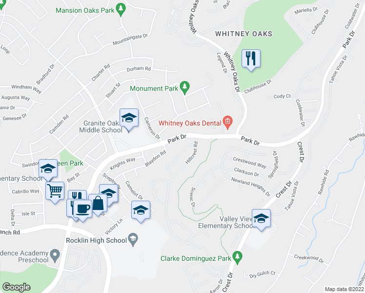 map of restaurants, bars, coffee shops, grocery stores, and more near 2908 Old Oak Tree Way in Rocklin