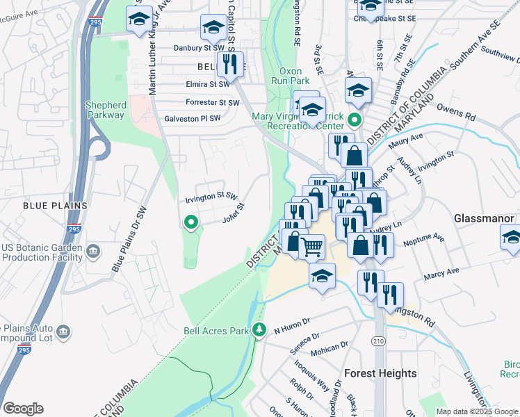 map of restaurants, bars, coffee shops, grocery stores, and more near 101 Independence Avenue Southeast in Washington