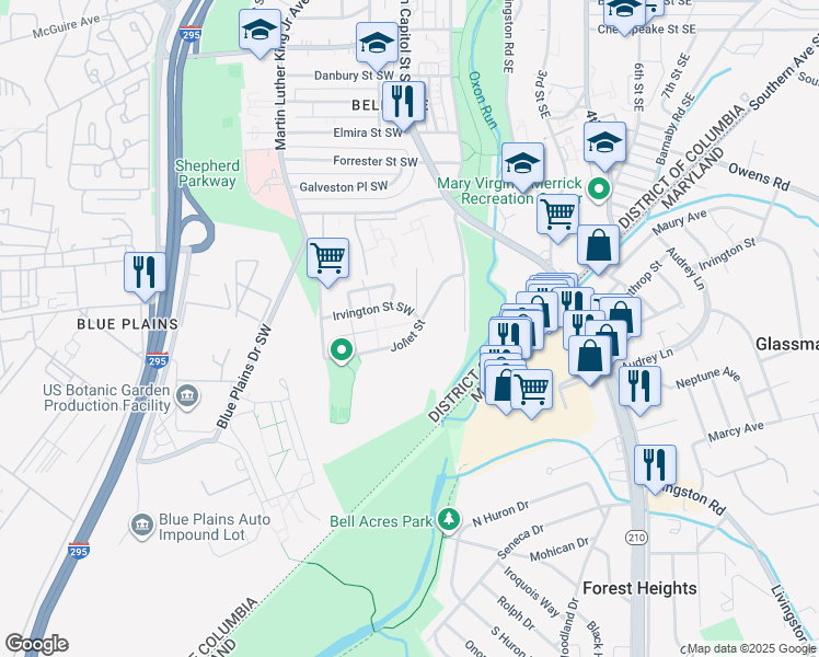 map of restaurants, bars, coffee shops, grocery stores, and more near 101 Independence Avenue Southeast in Washington