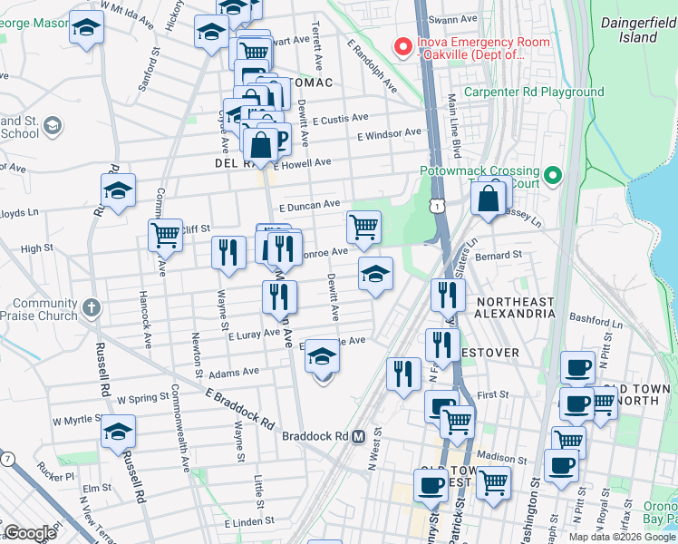 map of restaurants, bars, coffee shops, grocery stores, and more near 101 Independence Avenue Southeast in Washington