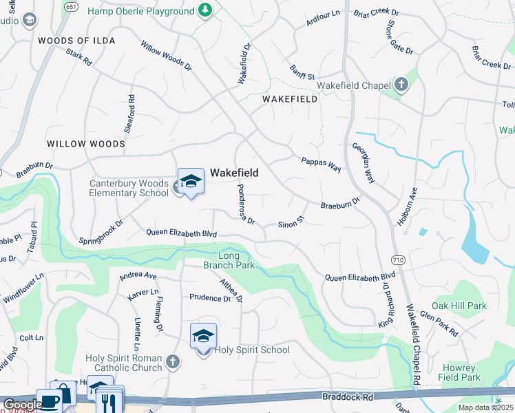 map of restaurants, bars, coffee shops, grocery stores, and more near 4802 Sligo Lane in Annandale