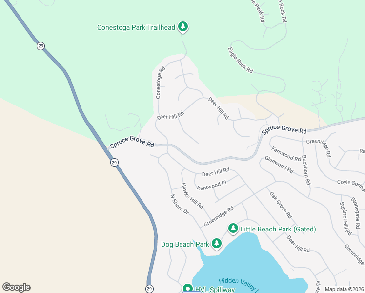 map of restaurants, bars, coffee shops, grocery stores, and more near 16789 Spruce Grove Road in Hidden Valley Lake