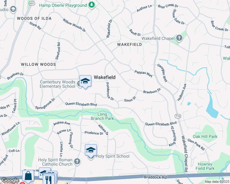 map of restaurants, bars, coffee shops, grocery stores, and more near 4802 Sligo Lane in Annandale