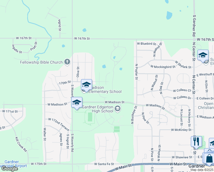 map of restaurants, bars, coffee shops, grocery stores, and more near 733 Fountain Street in Gardner