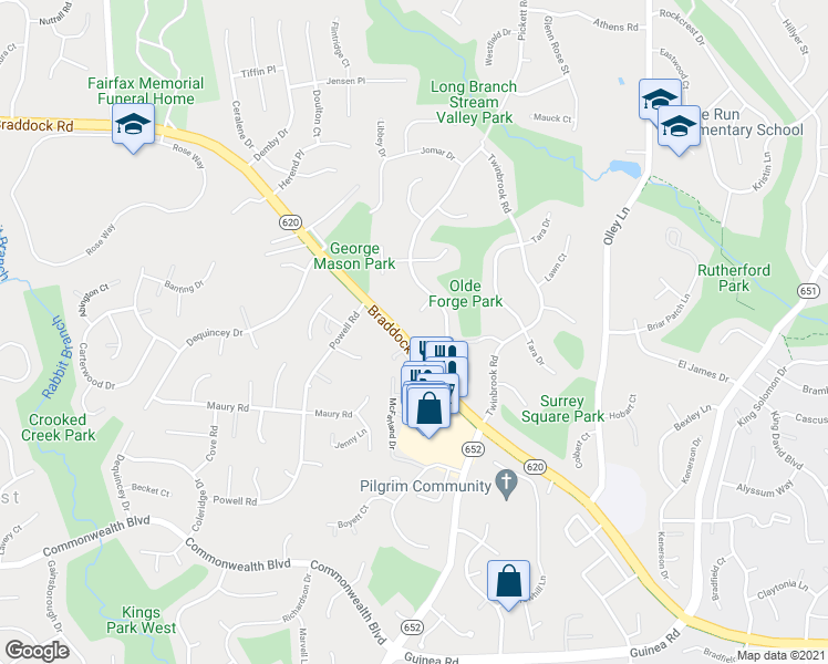 map of restaurants, bars, coffee shops, grocery stores, and more near 9608 Braddock Road in Fairfax