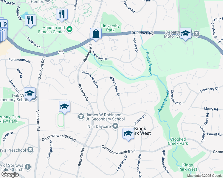 map of restaurants, bars, coffee shops, grocery stores, and more near 4955 Swinton Drive in Fairfax