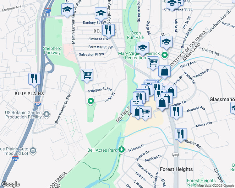 map of restaurants, bars, coffee shops, grocery stores, and more near 101 Independence Avenue Southeast in Washington