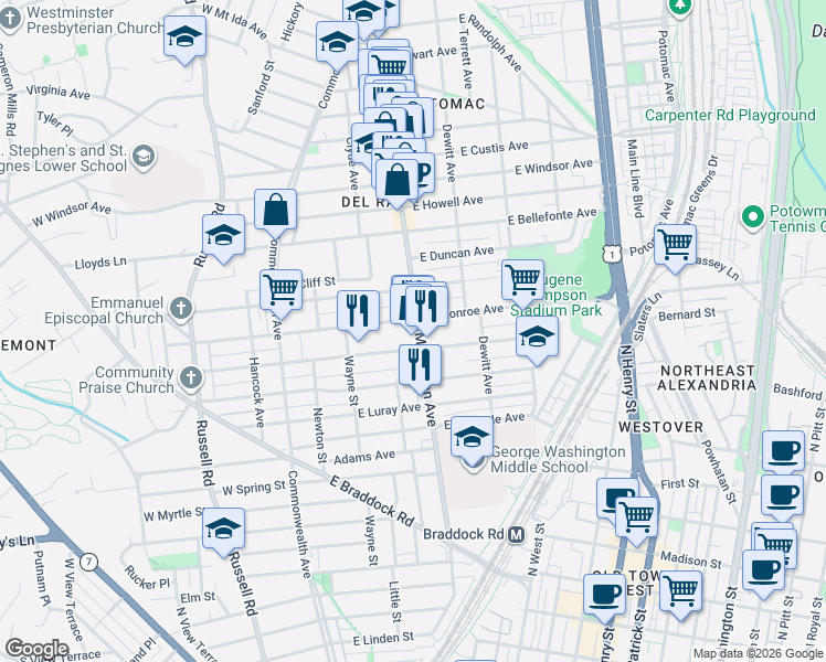 map of restaurants, bars, coffee shops, grocery stores, and more near 101 Independence Avenue Southeast in Washington