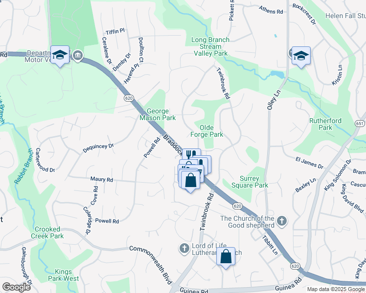 map of restaurants, bars, coffee shops, grocery stores, and more near 9608 Braddock Road in Fairfax