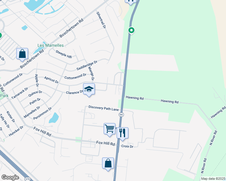 map of restaurants, bars, coffee shops, grocery stores, and more near 20 Jennefer Drive in Saint Charles