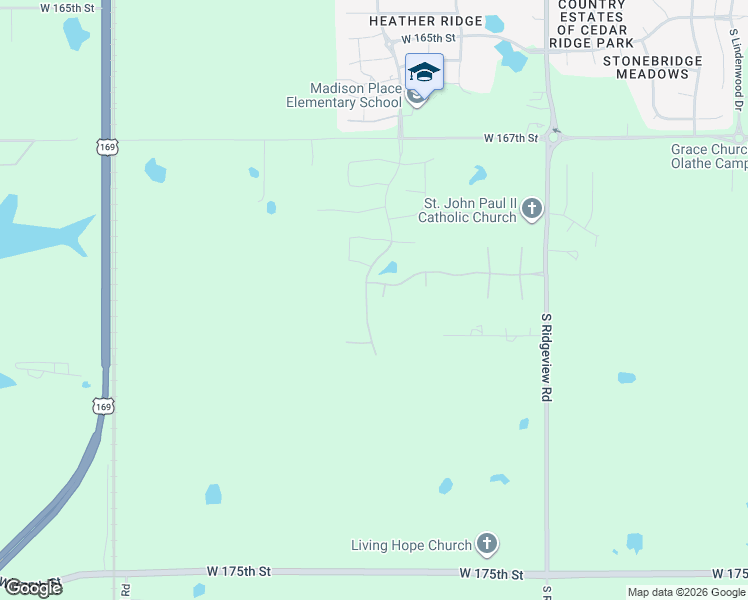map of restaurants, bars, coffee shops, grocery stores, and more near 18765 West 170th Terrace in Olathe