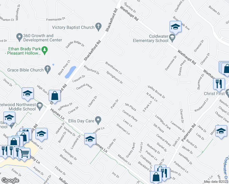 map of restaurants, bars, coffee shops, grocery stores, and more near 1295 Leisure Drive in Florissant