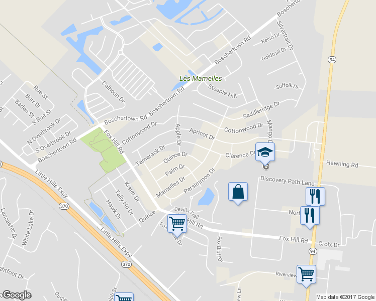 map of restaurants, bars, coffee shops, grocery stores, and more near 918 Quince Drive in Saint Charles