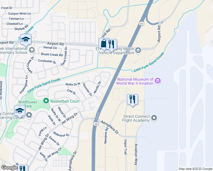 map of restaurants, bars, coffee shops, grocery stores, and more near 807 Hailey Glenn View in Colorado Springs