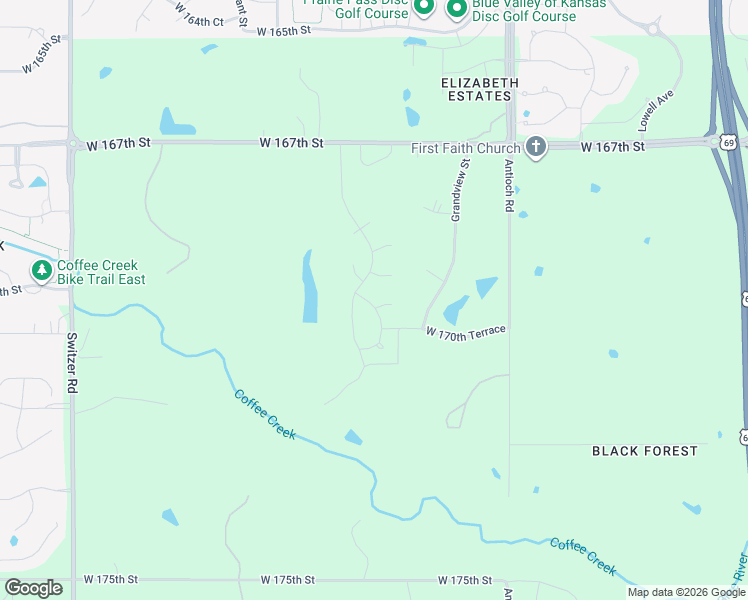 map of restaurants, bars, coffee shops, grocery stores, and more near 9375 West 170th Terrace in Stilwell