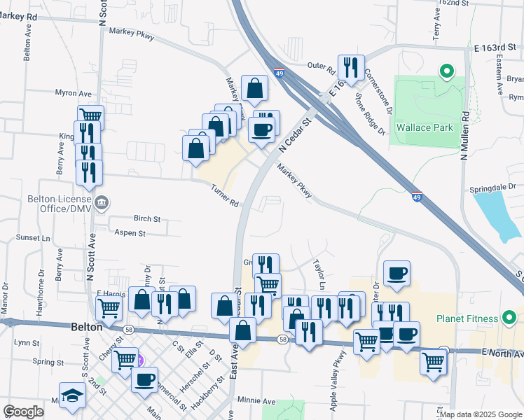 map of restaurants, bars, coffee shops, grocery stores, and more near State Highway Y in Belton