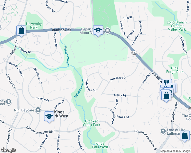 map of restaurants, bars, coffee shops, grocery stores, and more near 9718 Loch Linden Court in Fairfax