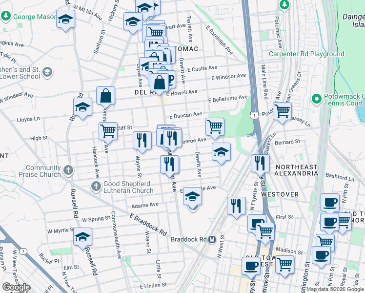 map of restaurants, bars, coffee shops, grocery stores, and more near 101 Independence Avenue Southeast in Washington