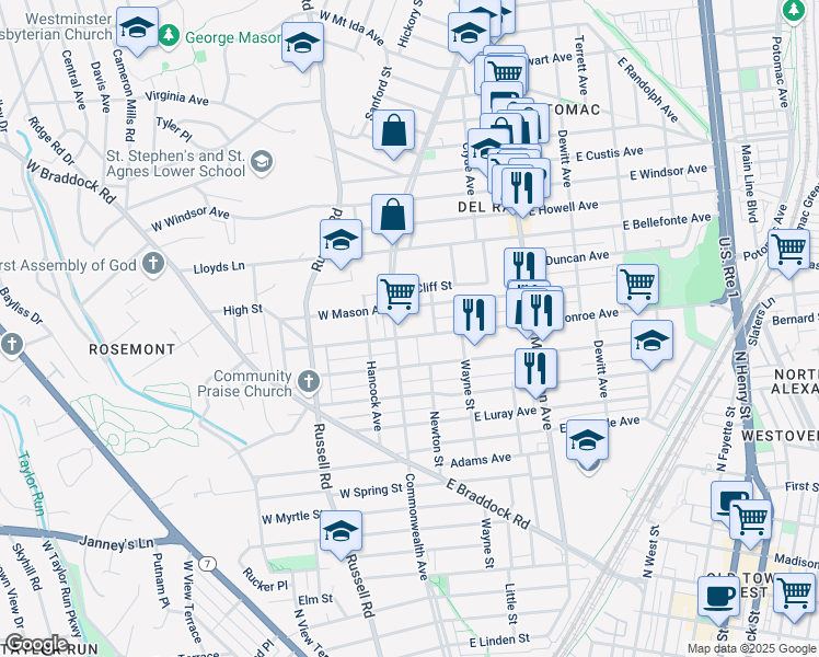 map of restaurants, bars, coffee shops, grocery stores, and more near 101 Independence Avenue Southeast in Washington