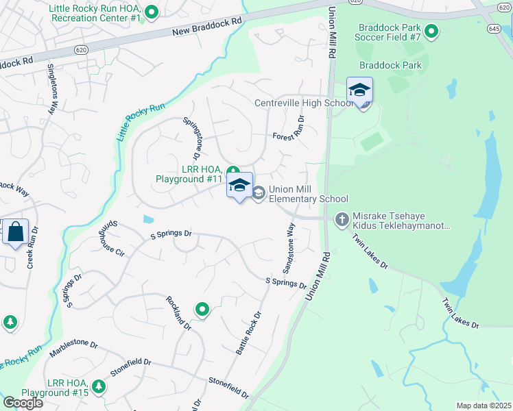 map of restaurants, bars, coffee shops, grocery stores, and more near 13611 Springstone Drive in Clifton