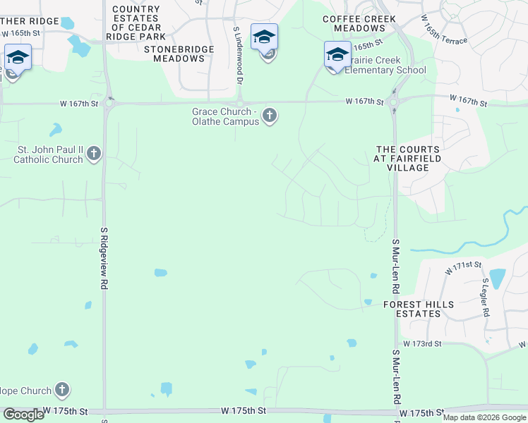 map of restaurants, bars, coffee shops, grocery stores, and more near West 169th Place in Olathe