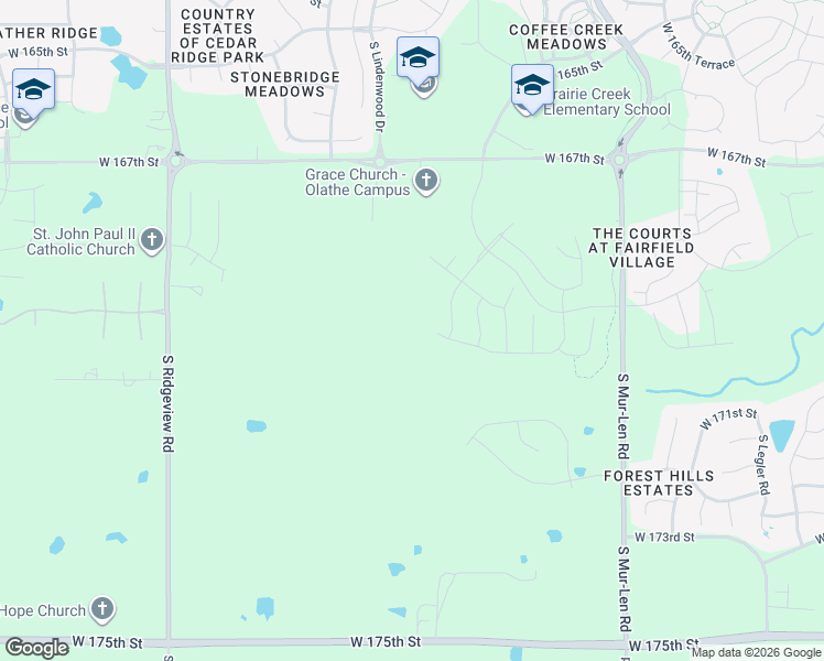 map of restaurants, bars, coffee shops, grocery stores, and more near West 169th Place in Olathe