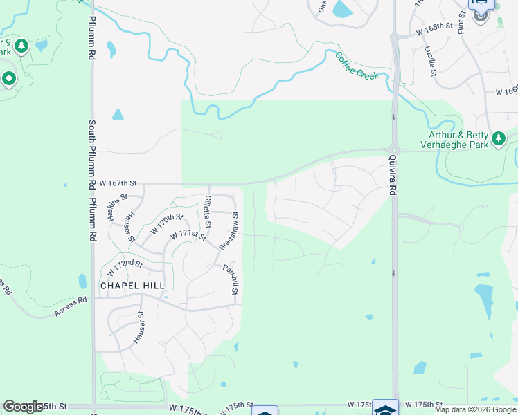 map of restaurants, bars, coffee shops, grocery stores, and more near 16901 Bradshaw Street in Overland Park