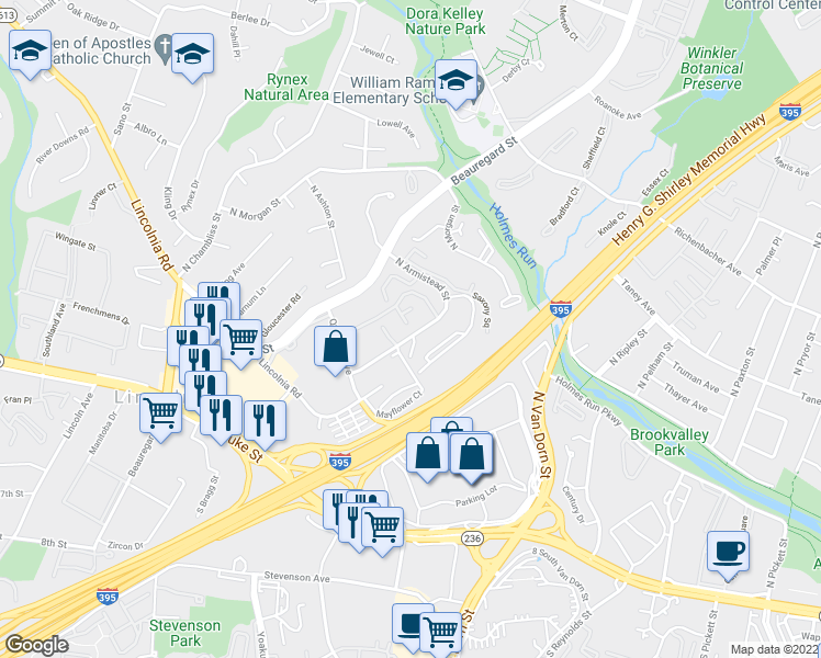 map of restaurants, bars, coffee shops, grocery stores, and more near 424 North Armistead Street in Alexandria