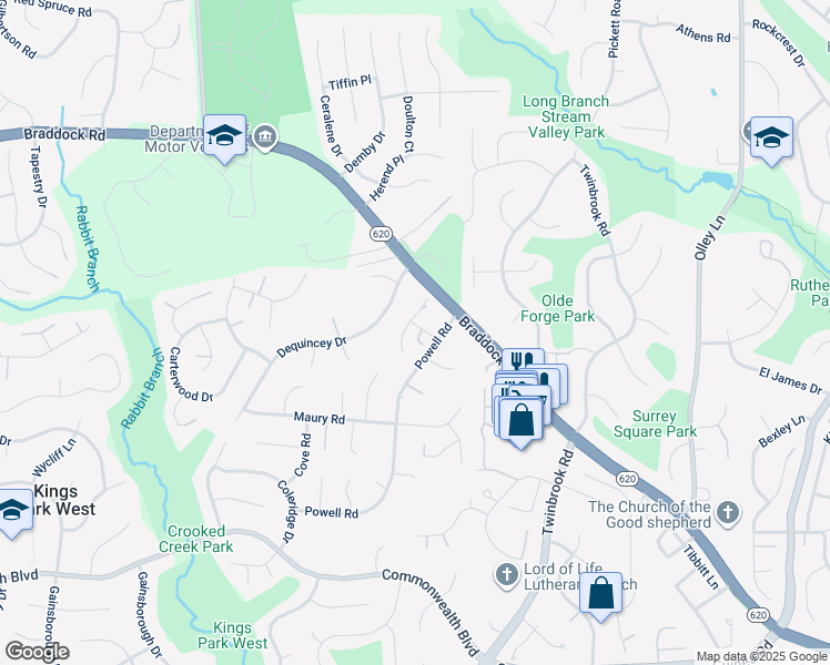 map of restaurants, bars, coffee shops, grocery stores, and more near 9645 Park Preserve Drive in Fairfax