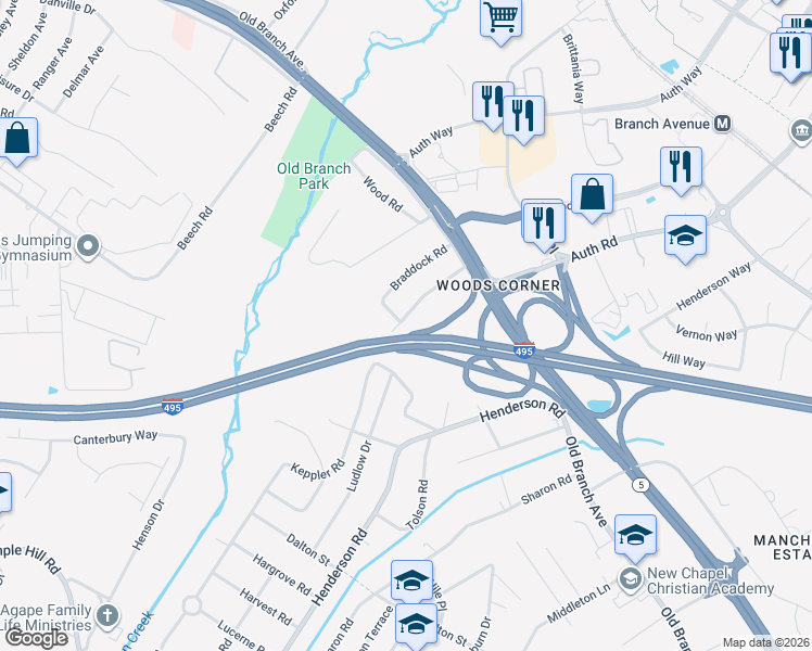 map of restaurants, bars, coffee shops, grocery stores, and more near 4988 Keppler Road in Temple Hills