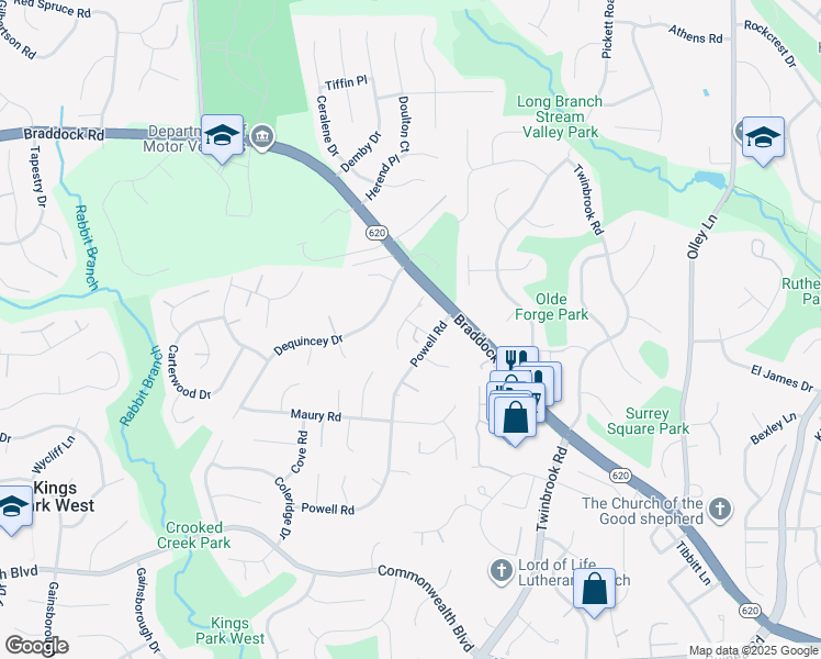 map of restaurants, bars, coffee shops, grocery stores, and more near 9645 Park Preserve Drive in Fairfax