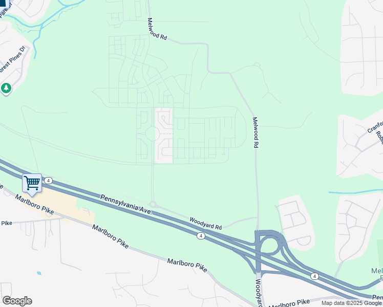 map of restaurants, bars, coffee shops, grocery stores, and more near 11220 Meridian Hill Way in Upper Marlboro