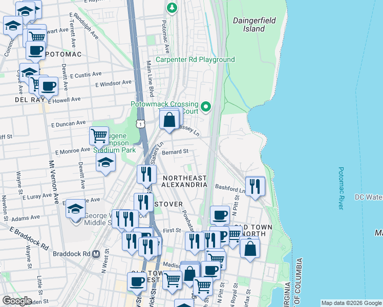 map of restaurants, bars, coffee shops, grocery stores, and more near 101 Independence Avenue Southeast in Washington