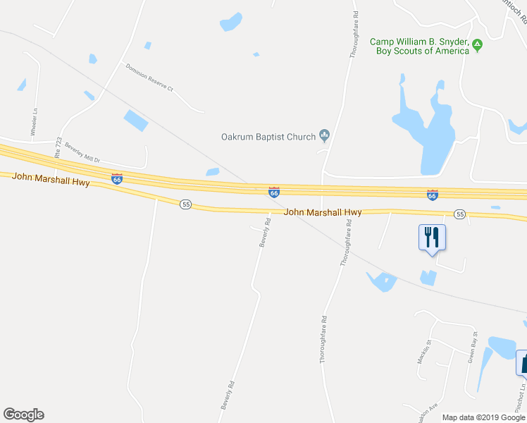map of restaurants, bars, coffee shops, grocery stores, and more near 16413 John Marshall Highway in Broad Run