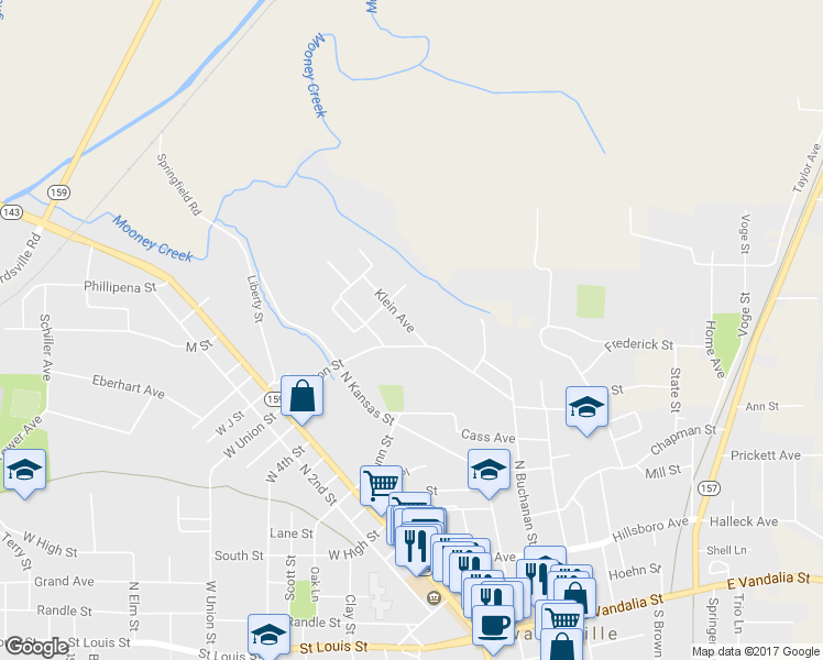 map of restaurants, bars, coffee shops, grocery stores, and more near 815 Klein Avenue in Edwardsville