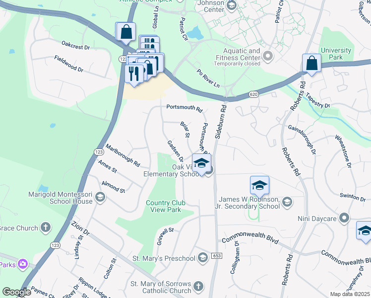 map of restaurants, bars, coffee shops, grocery stores, and more near 4920 Briar Street in Fairfax