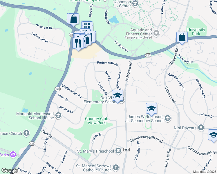 map of restaurants, bars, coffee shops, grocery stores, and more near 4920 Briar Street in Fairfax