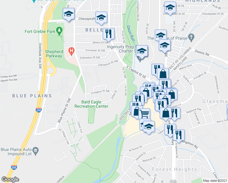 map of restaurants, bars, coffee shops, grocery stores, and more near 101 Independence Avenue Southeast in Washington