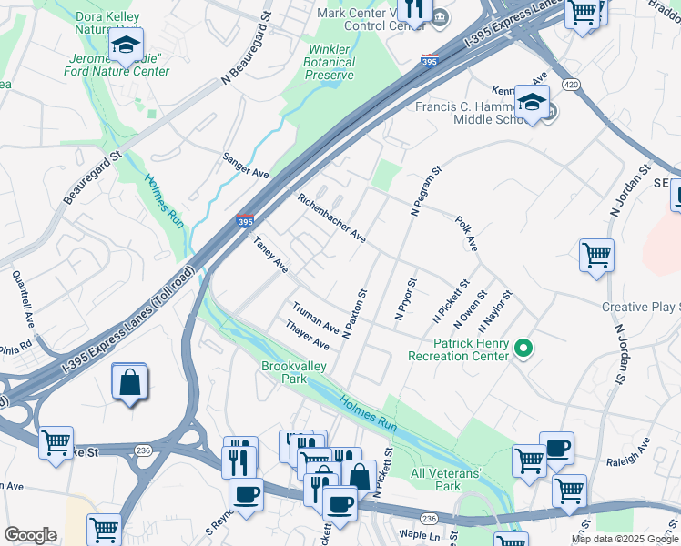 map of restaurants, bars, coffee shops, grocery stores, and more near 910 Peele Place in Alexandria