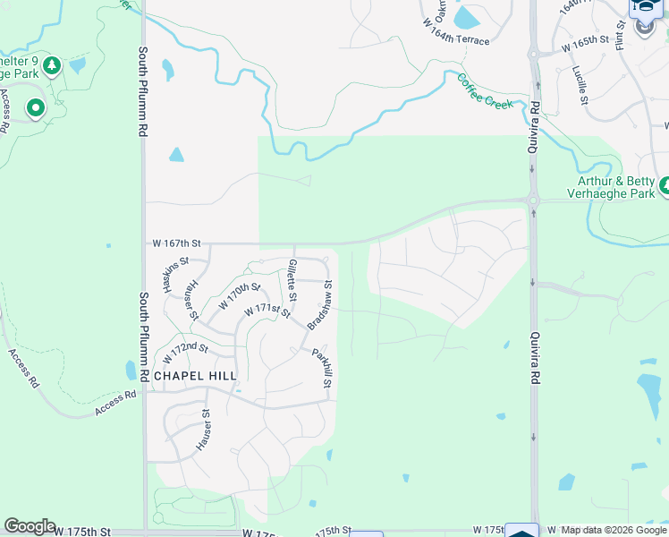 map of restaurants, bars, coffee shops, grocery stores, and more near 16809 Bradshaw Street in Overland Park