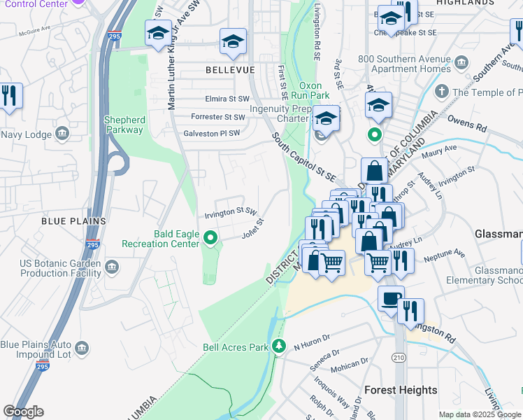 map of restaurants, bars, coffee shops, grocery stores, and more near 4778 South Capitol Terrace Southwest in Washington