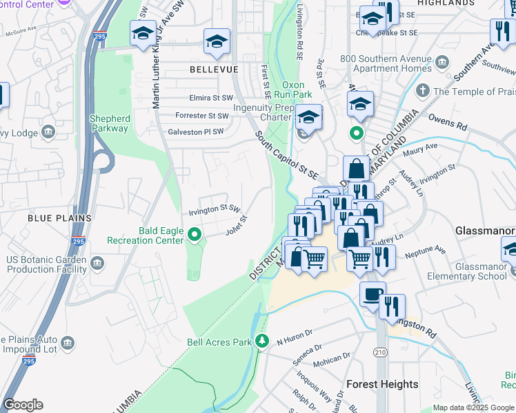 map of restaurants, bars, coffee shops, grocery stores, and more near 101 Independence Avenue Southeast in Washington