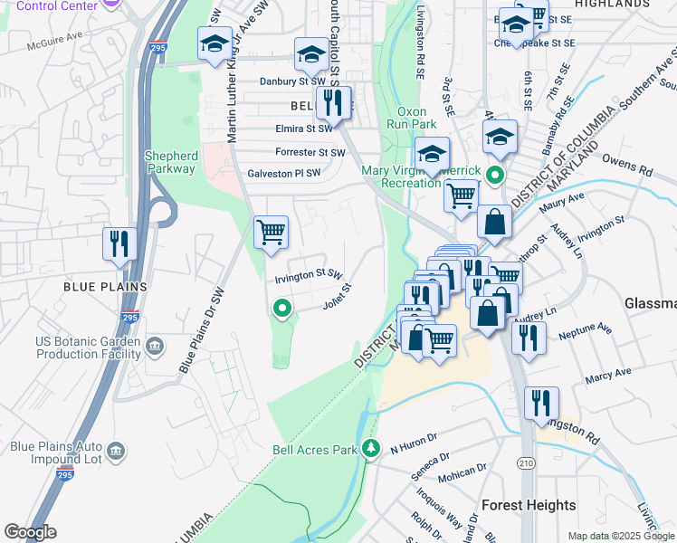 map of restaurants, bars, coffee shops, grocery stores, and more near 101 Independence Avenue Southeast in Washington