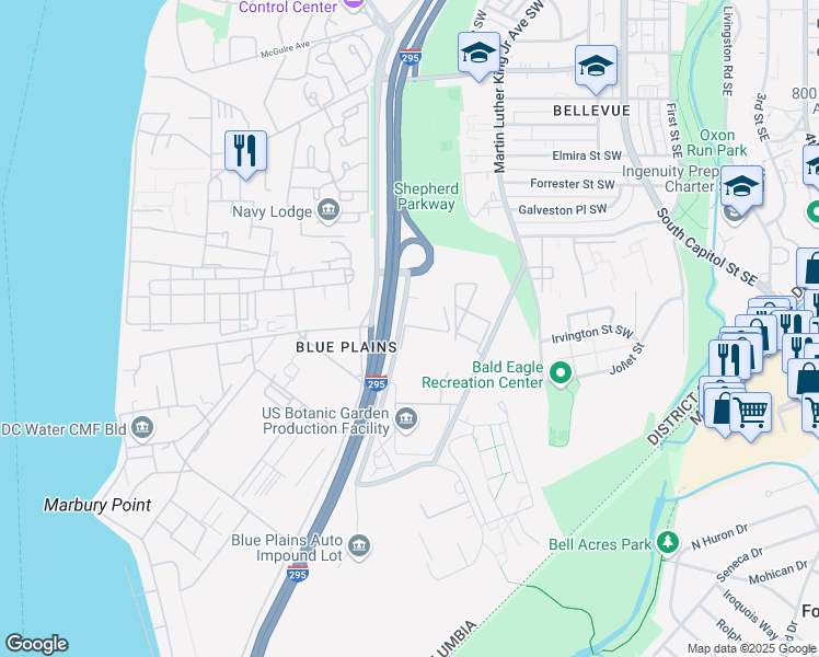 map of restaurants, bars, coffee shops, grocery stores, and more near 101 Independence Avenue Southeast in Washington