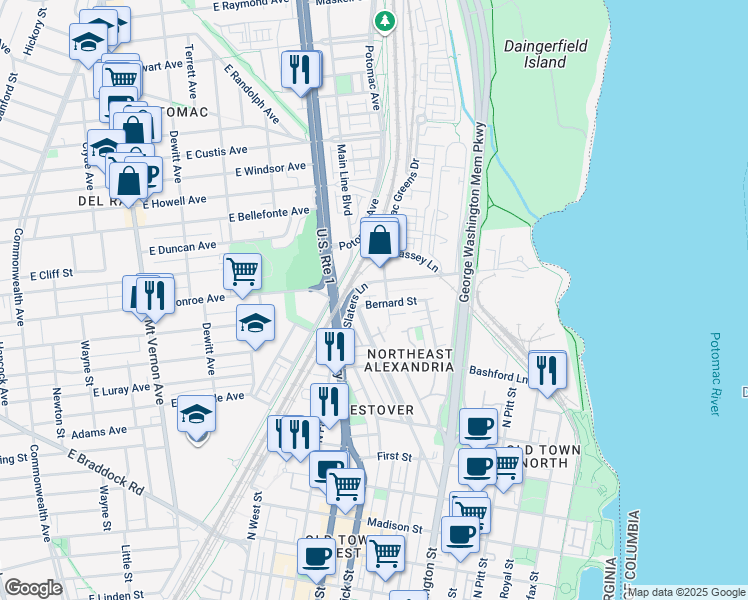 map of restaurants, bars, coffee shops, grocery stores, and more near 101 Independence Avenue Southeast in Washington