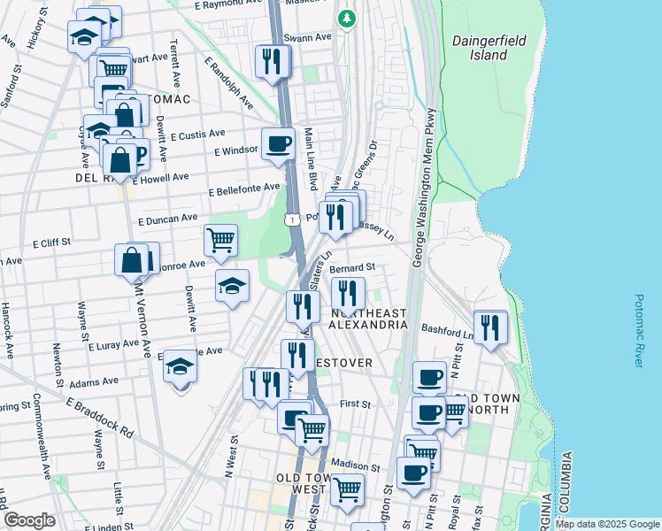 map of restaurants, bars, coffee shops, grocery stores, and more near 101 Independence Avenue Southeast in Washington